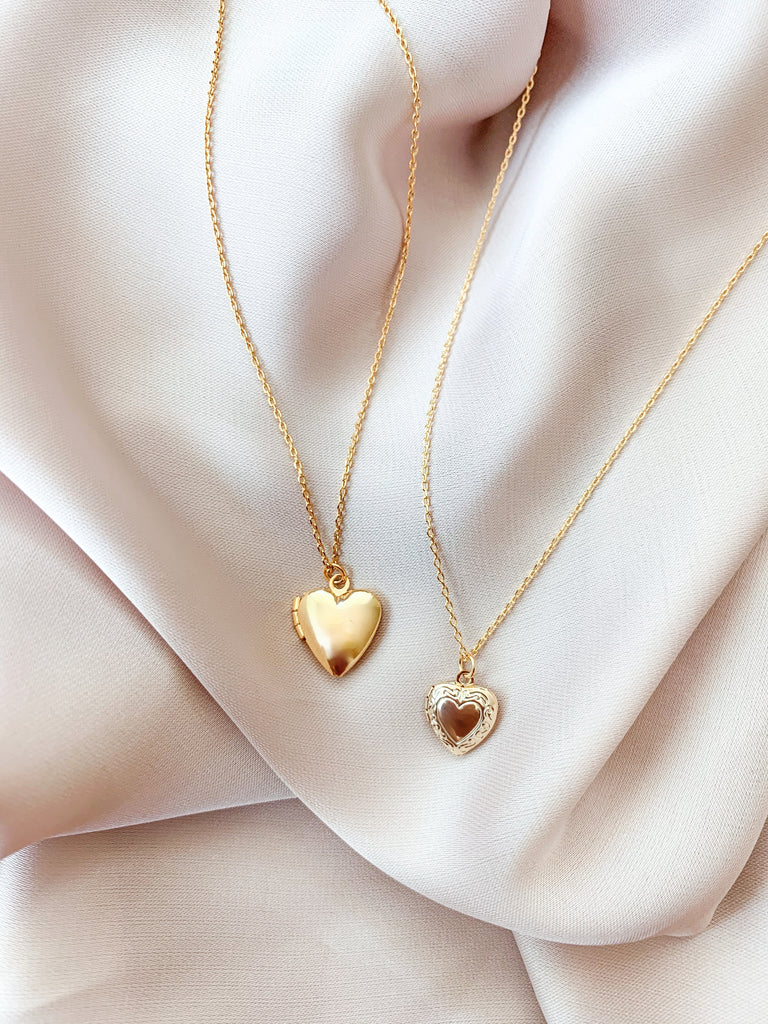 Gold Heart Locket Pendant Necklace